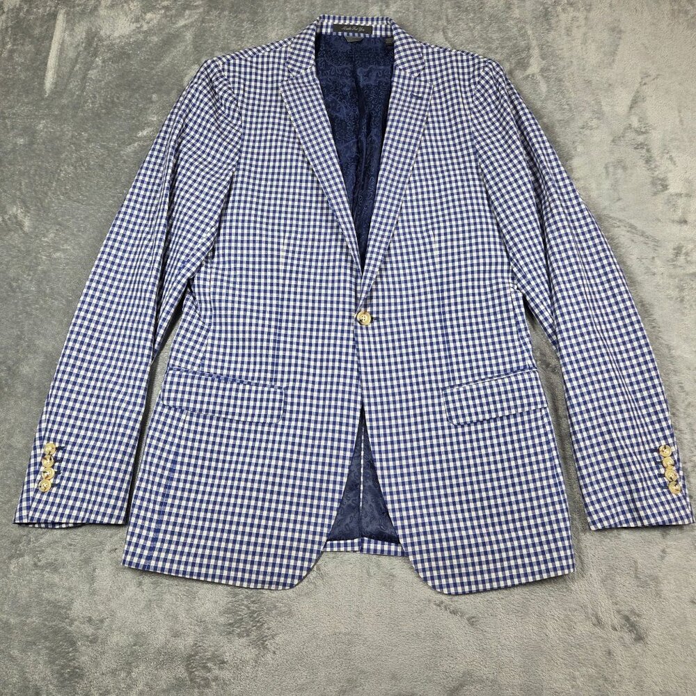 Indochino Sport Coat Mens 38R Blue Gingham Check Bespoke Preppy Blazer Jacket